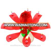 wholesale rose flower rotating birthday music candle with double layers